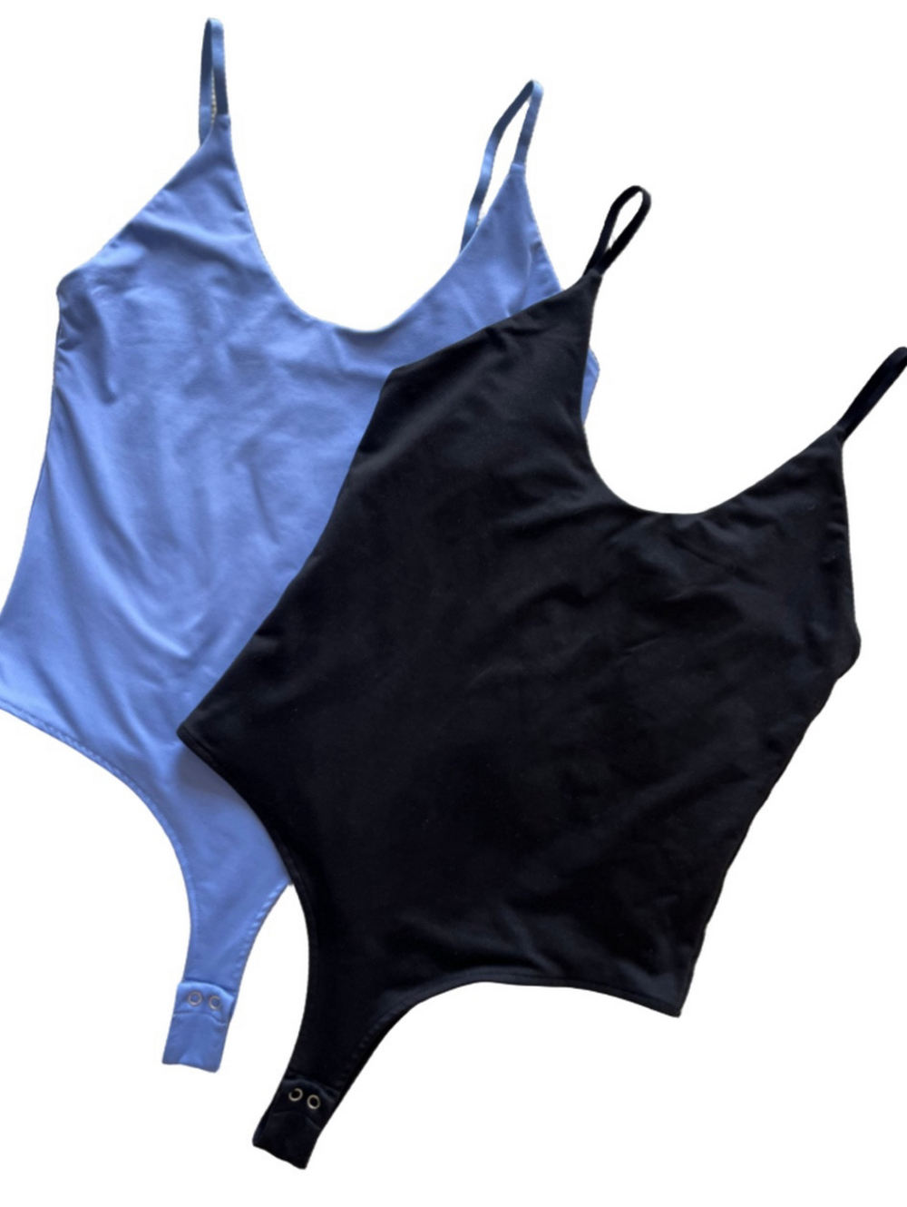 Set of 2 REORIA Bodysuits Scoopneck Plunge Sleeveless Black and Light Blue